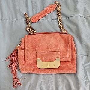 Diane Von Furstenberg Coral Suede Shoulder Bag with Gold Chain